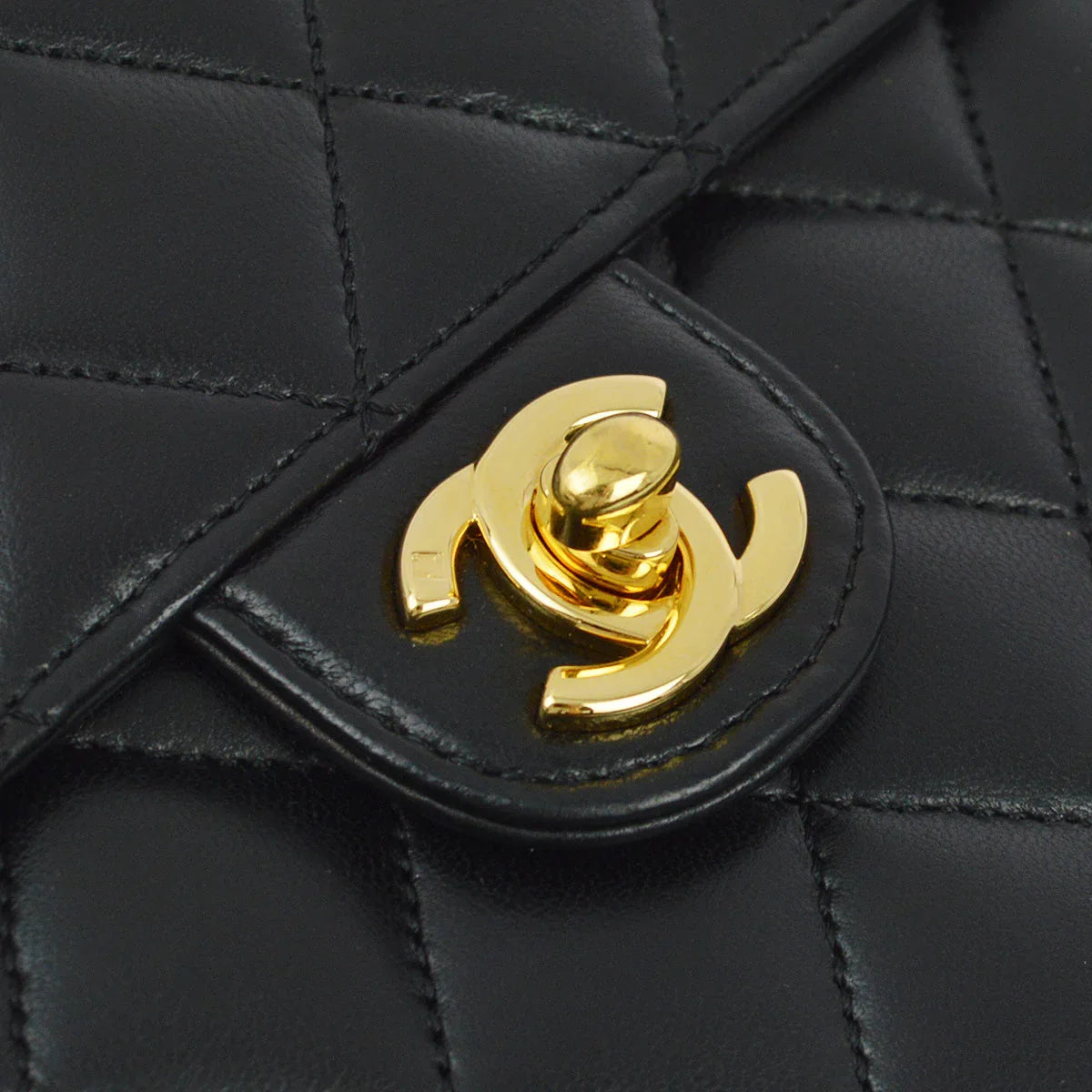 Chanel 2005-2006 Black Lambskin Turnlock Small Half Flap Shoulder Bag