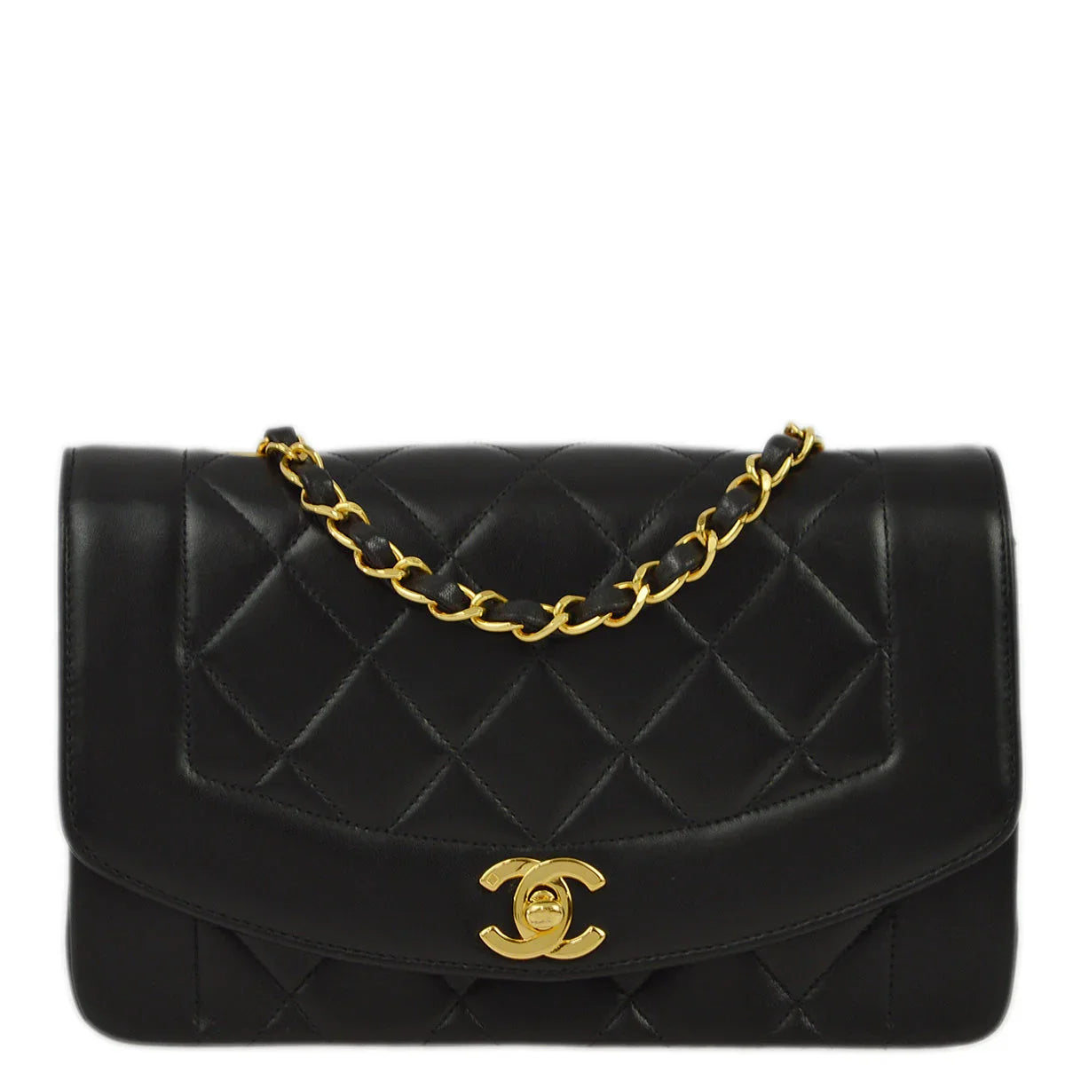 Chanel 1996-1997 Black Lambskin Small Diana Shoulder Bag