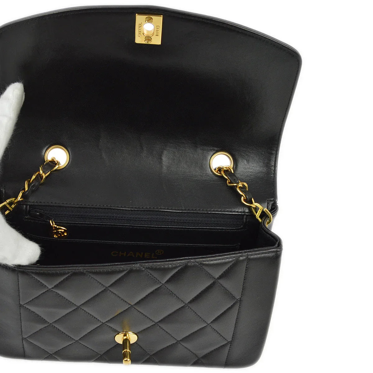 Chanel 1996-1997 Black Lambskin Small Diana Shoulder Bag