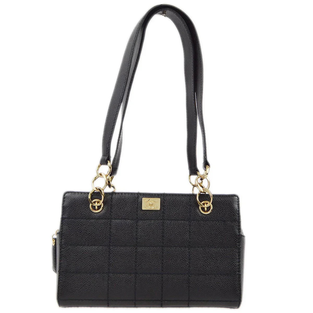 Chanel 2001-2003 Black Caviar Wild Stitch Choco Bar Chain Handbag
