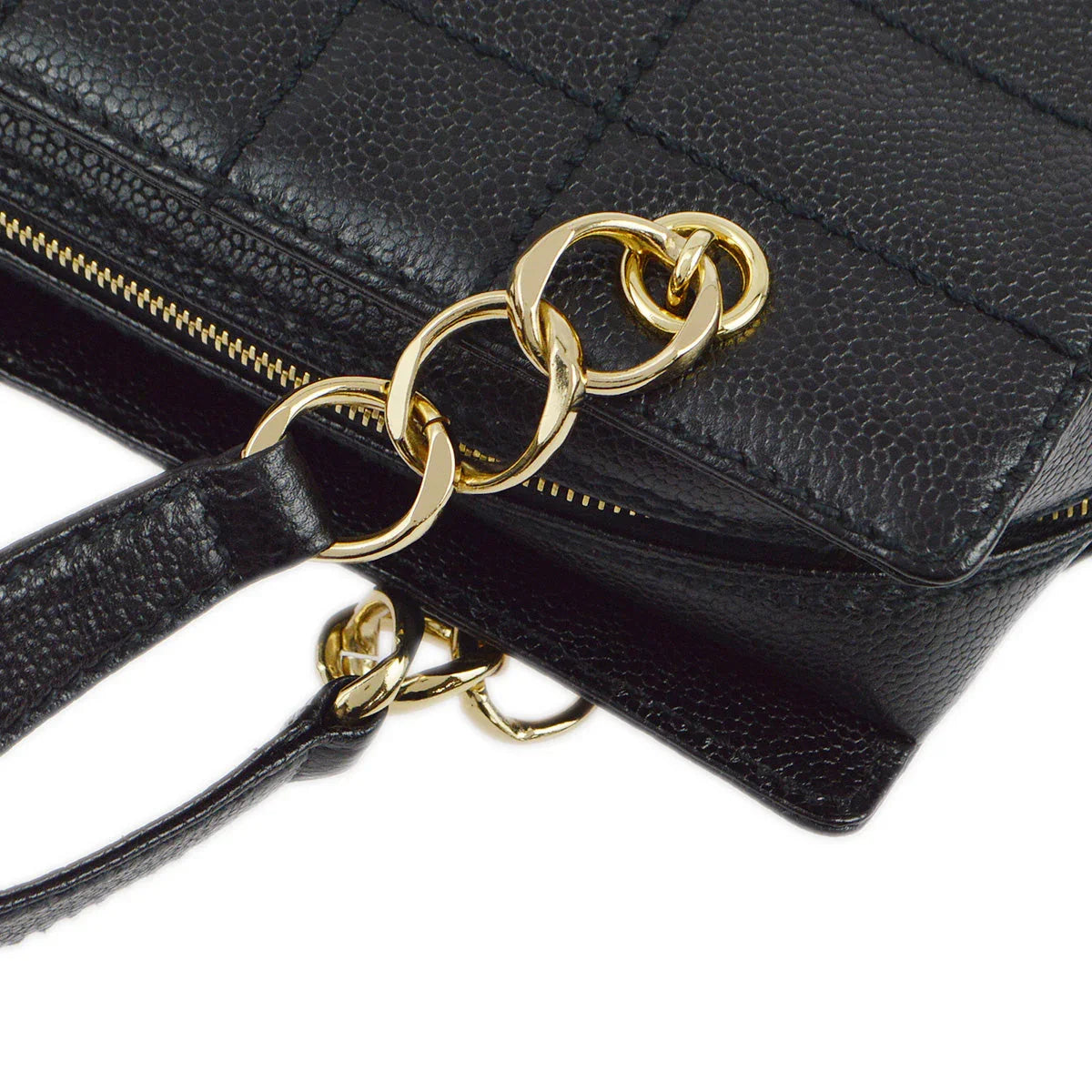 Chanel 2001-2003 Black Caviar Wild Stitch Choco Bar Chain Handbag