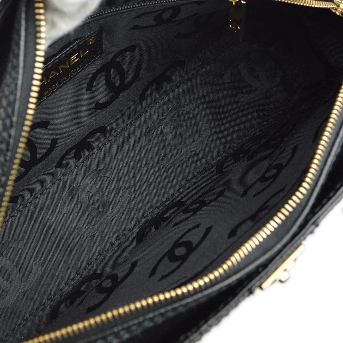 Chanel 2001-2003 Black Caviar Wild Stitch Choco Bar Chain Handbag