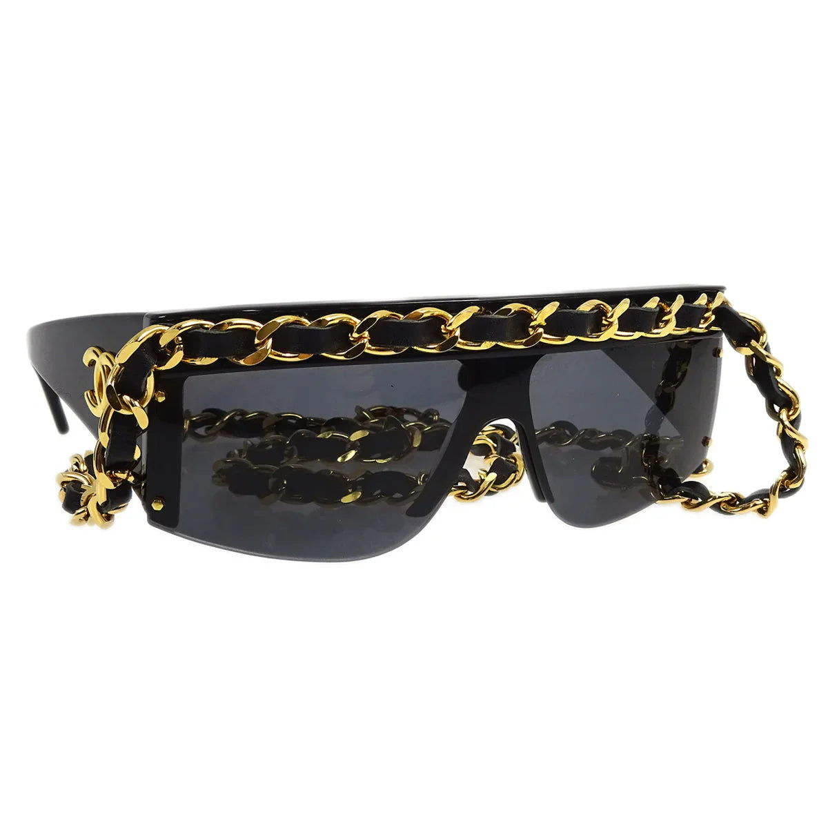 Chanel Chain Sunglasses Eyewear Black Small Good