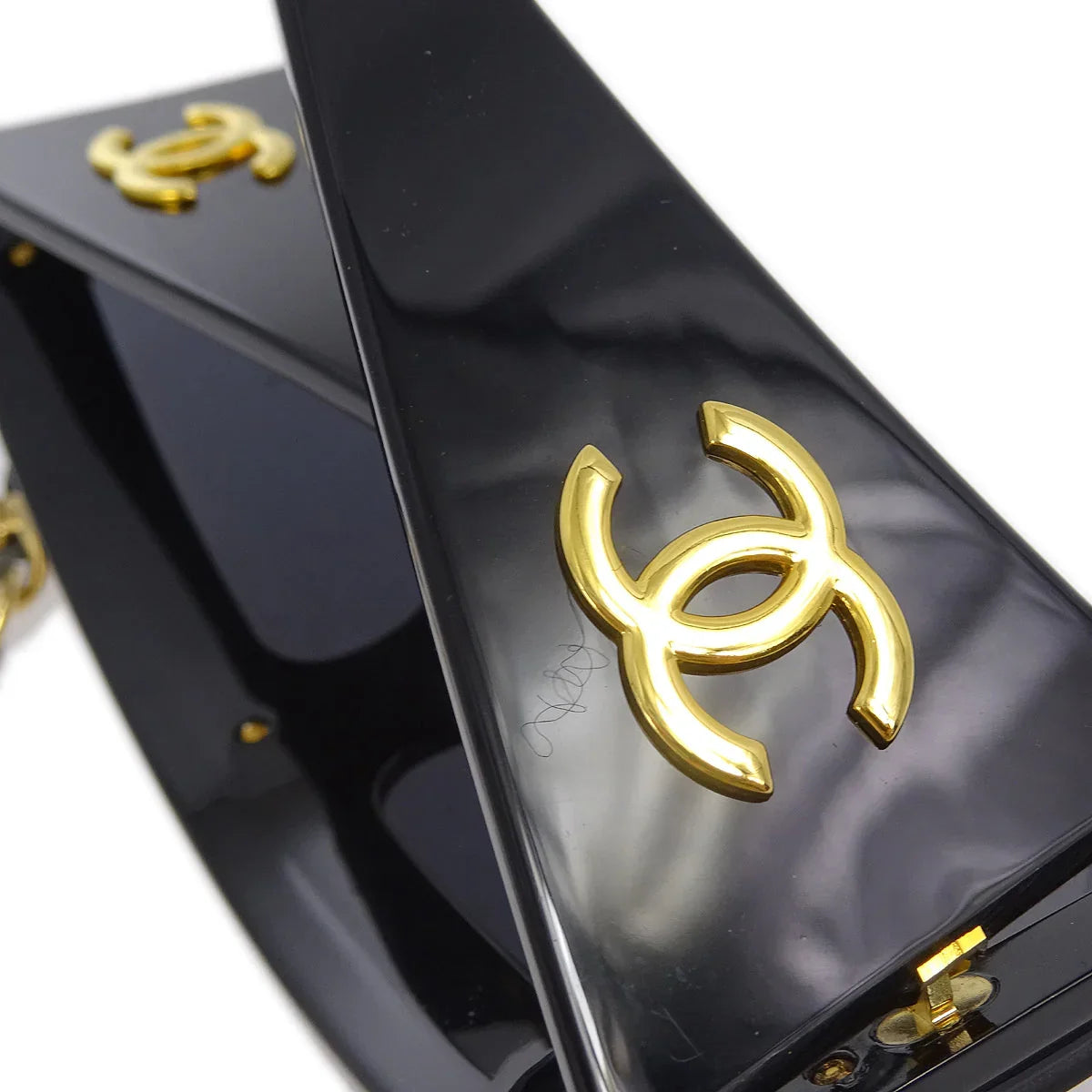 Chanel Chain Sunglasses Eyewear Black Small Good