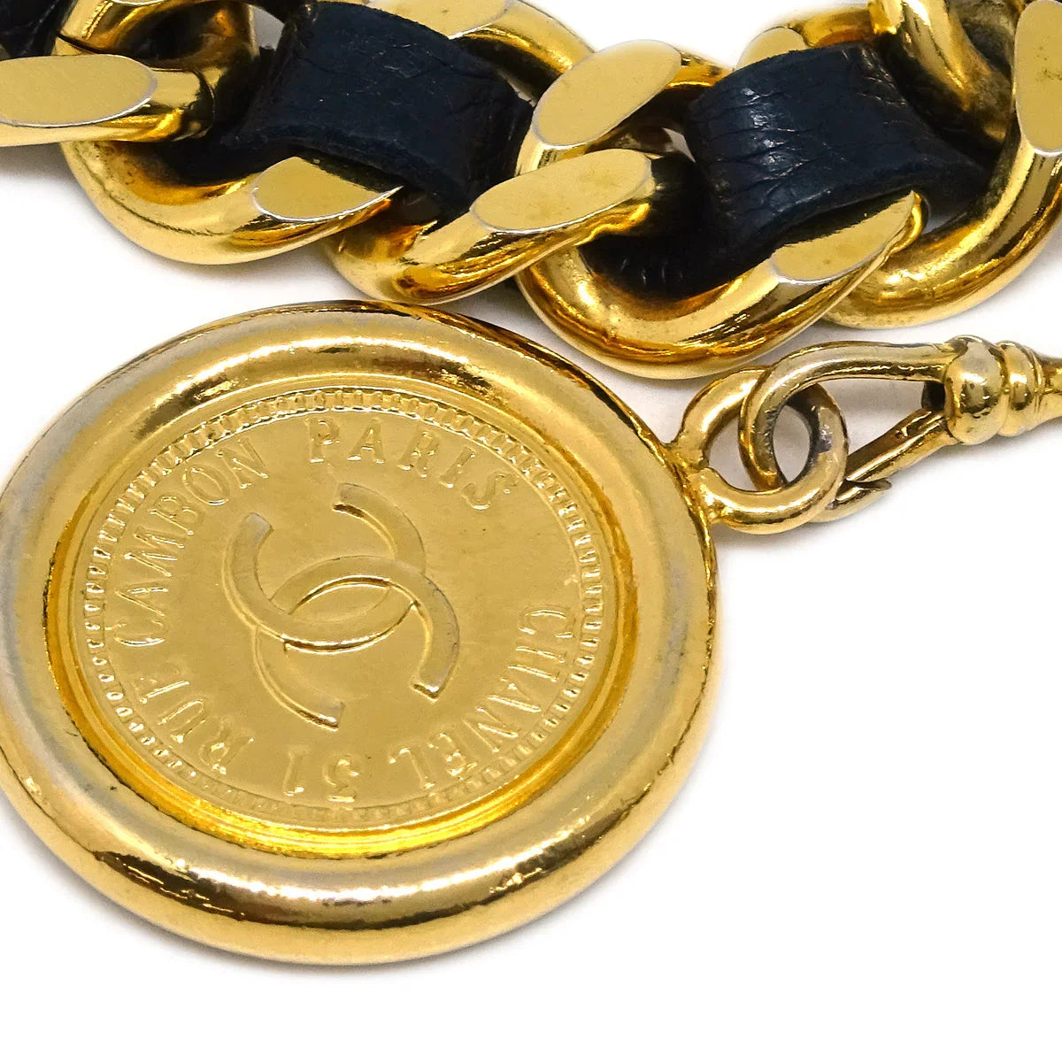 Chanel Gold Black Medallion Chain Belt Small Good