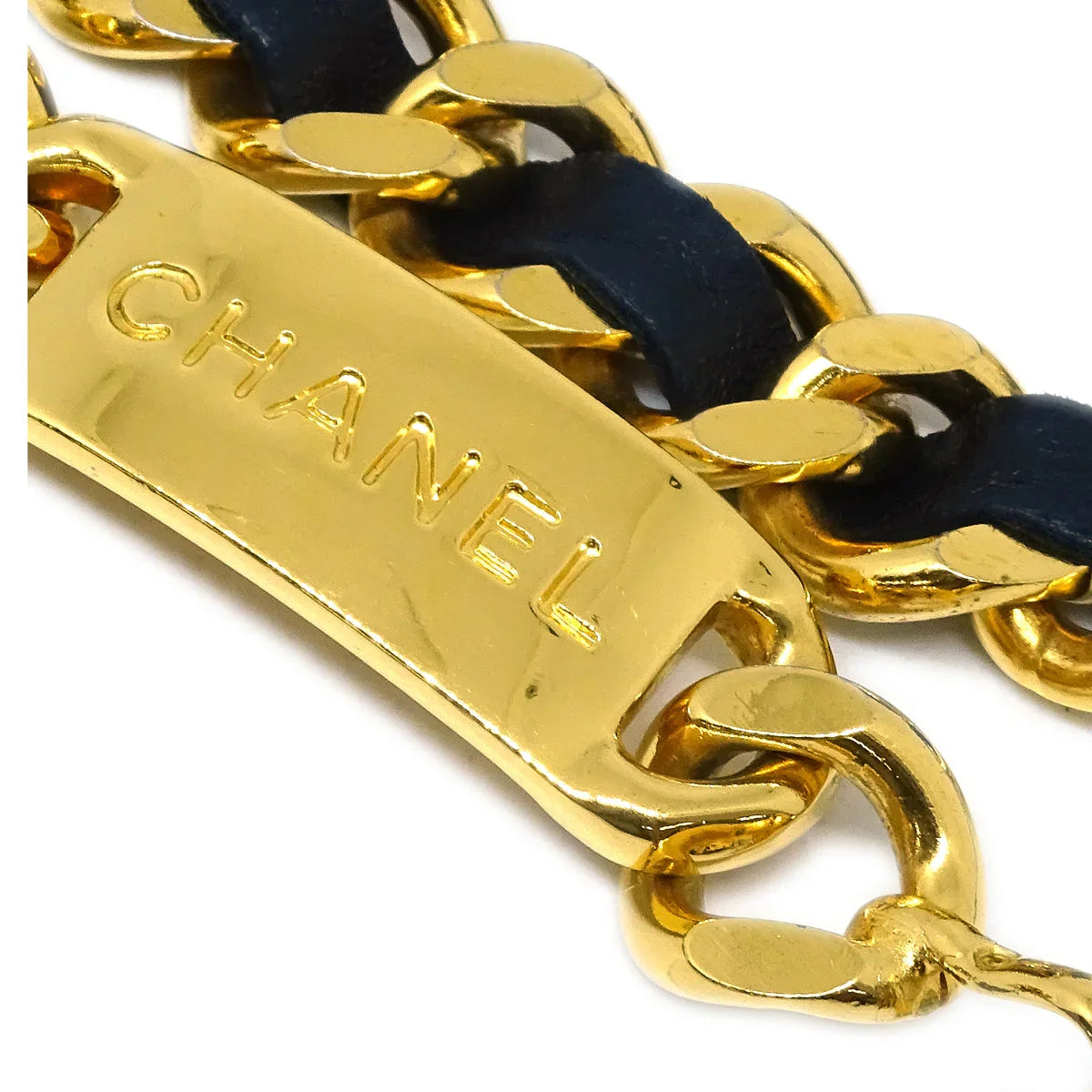Chanel Gold Black Medallion Chain Belt Small Good
