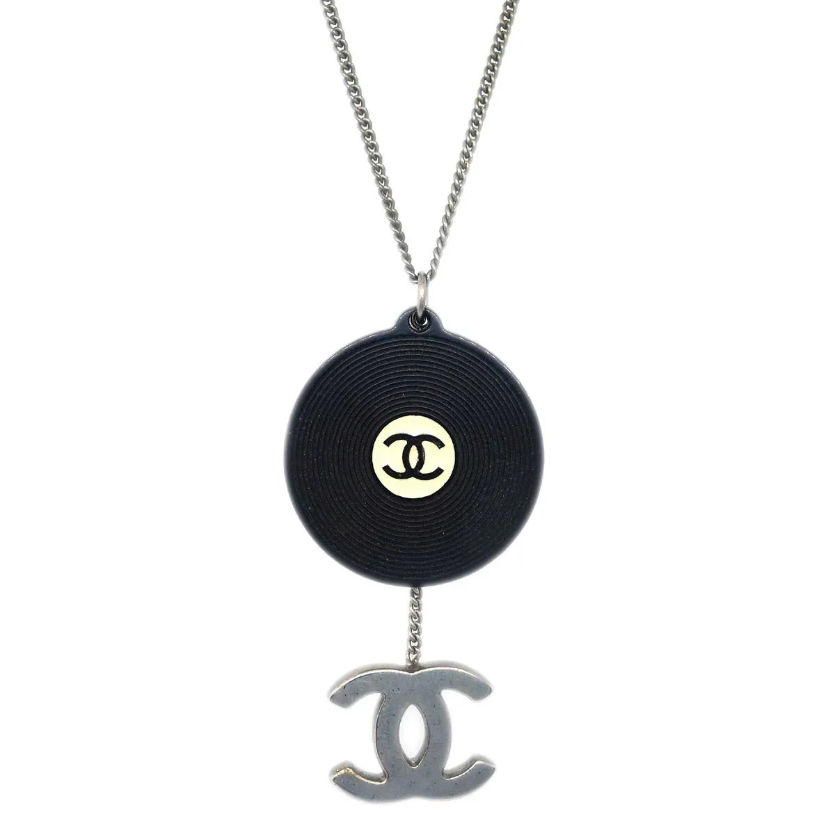 Chanel Record Silver Chain Pendant Necklace 04P