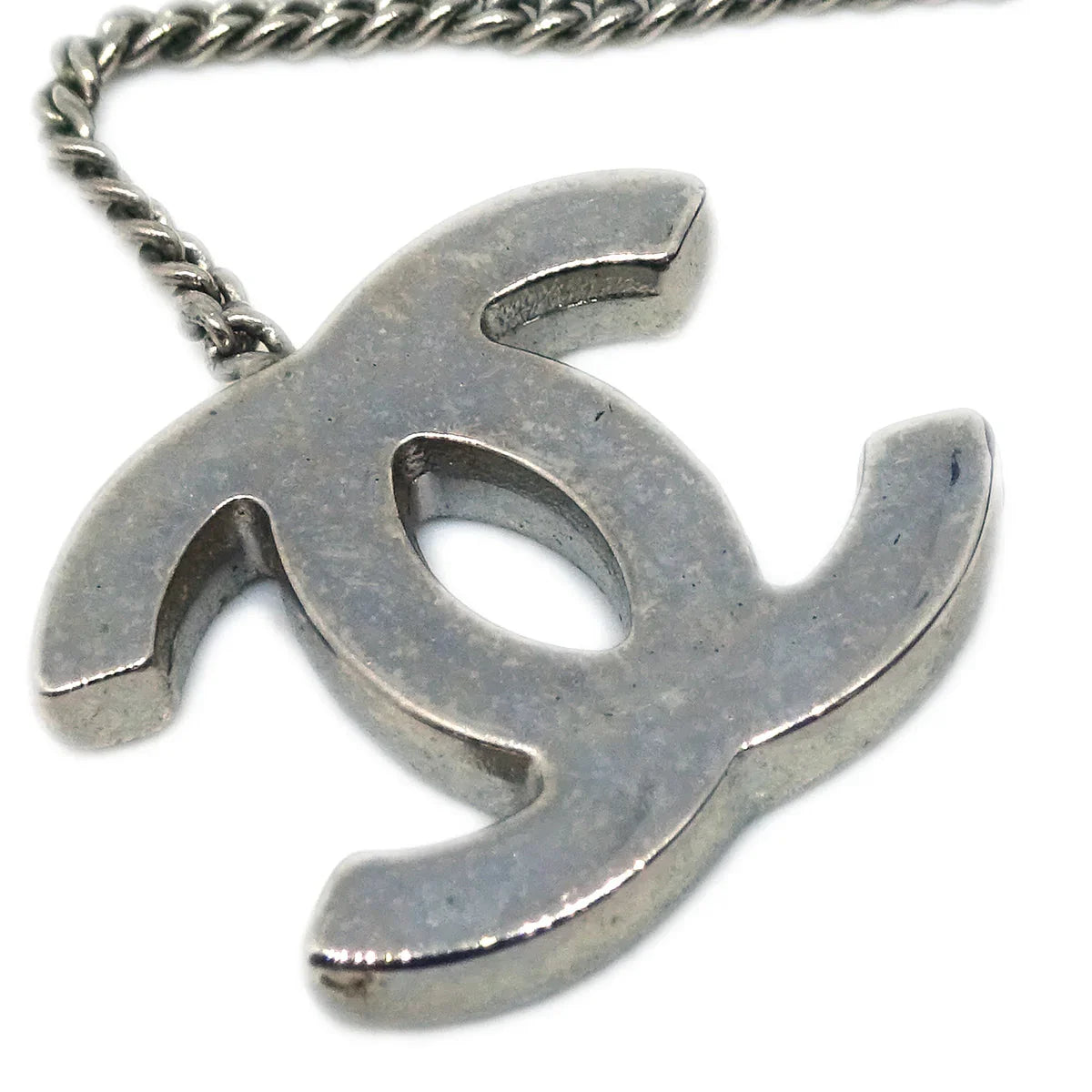 Chanel Record Silver Chain Pendant Necklace 04P