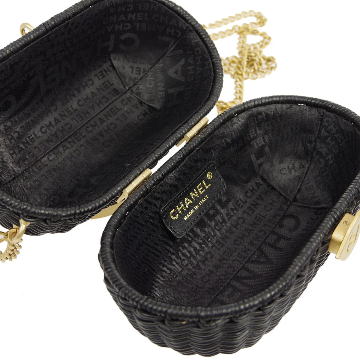 Chanel * 2004-2005 Black Rattan Basket 2way Shooulder Handbag