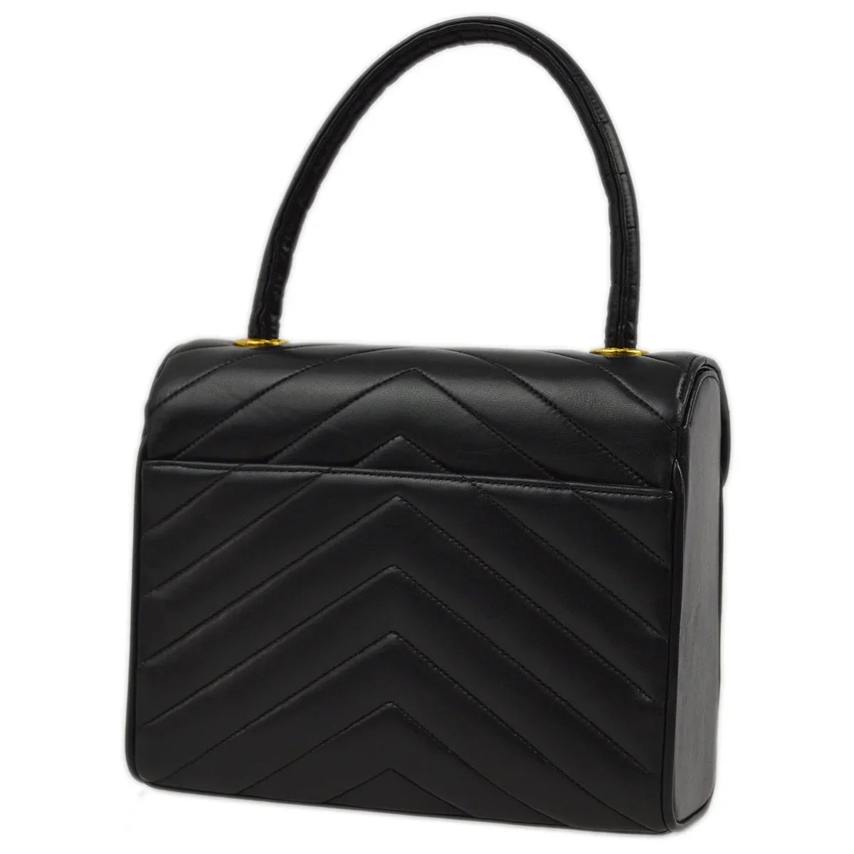 Chanel 1991-1994 Black Lambskin Mademoiselle Chevron Handbag
