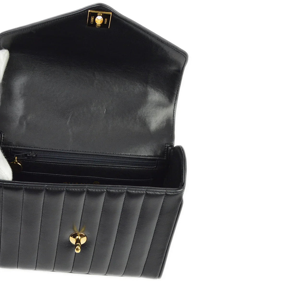 Chanel 1991-1994 Black Lambskin Mademoiselle Chevron Handbag