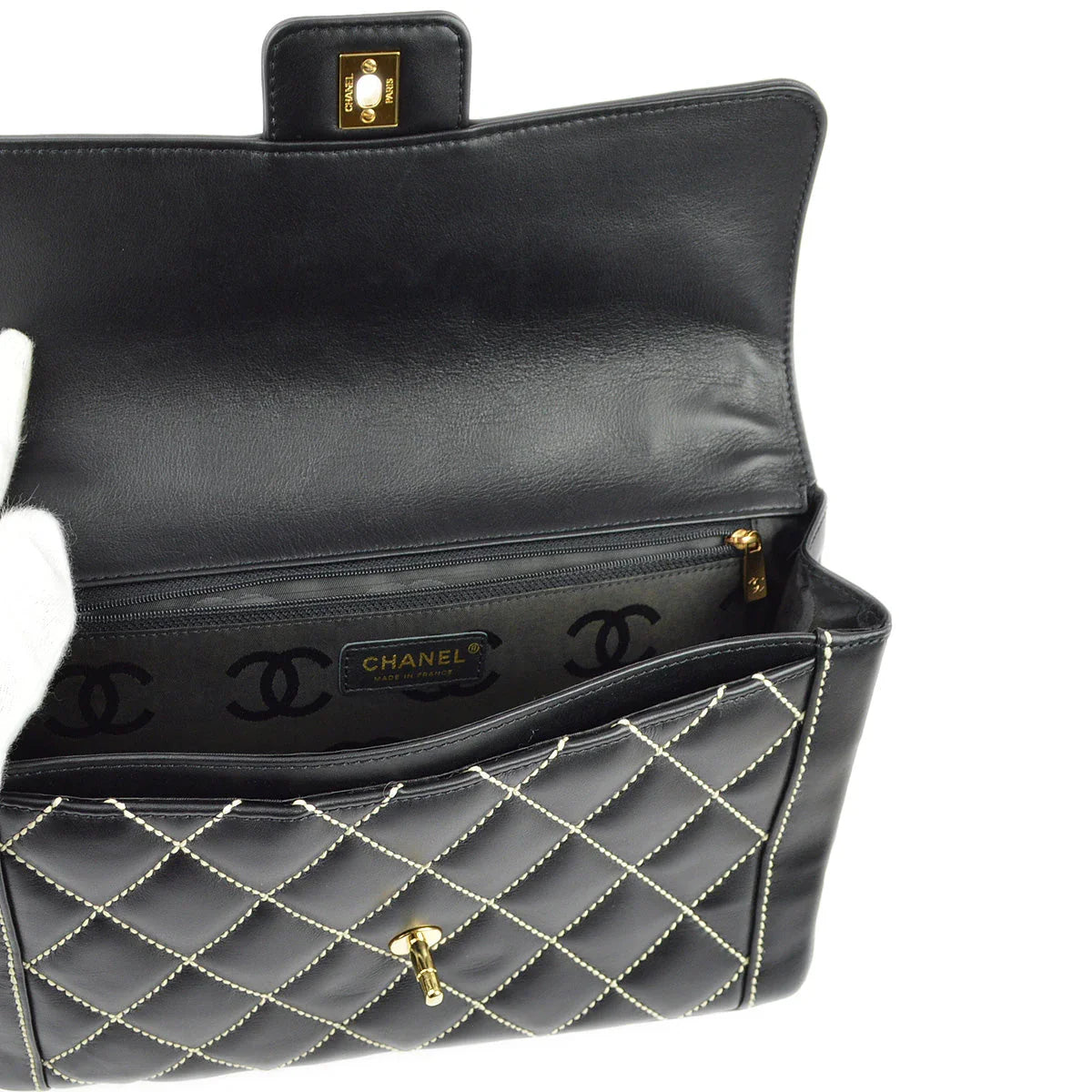 Chanel 2004-2005 Black Calfskin Wild Stitch Handbag