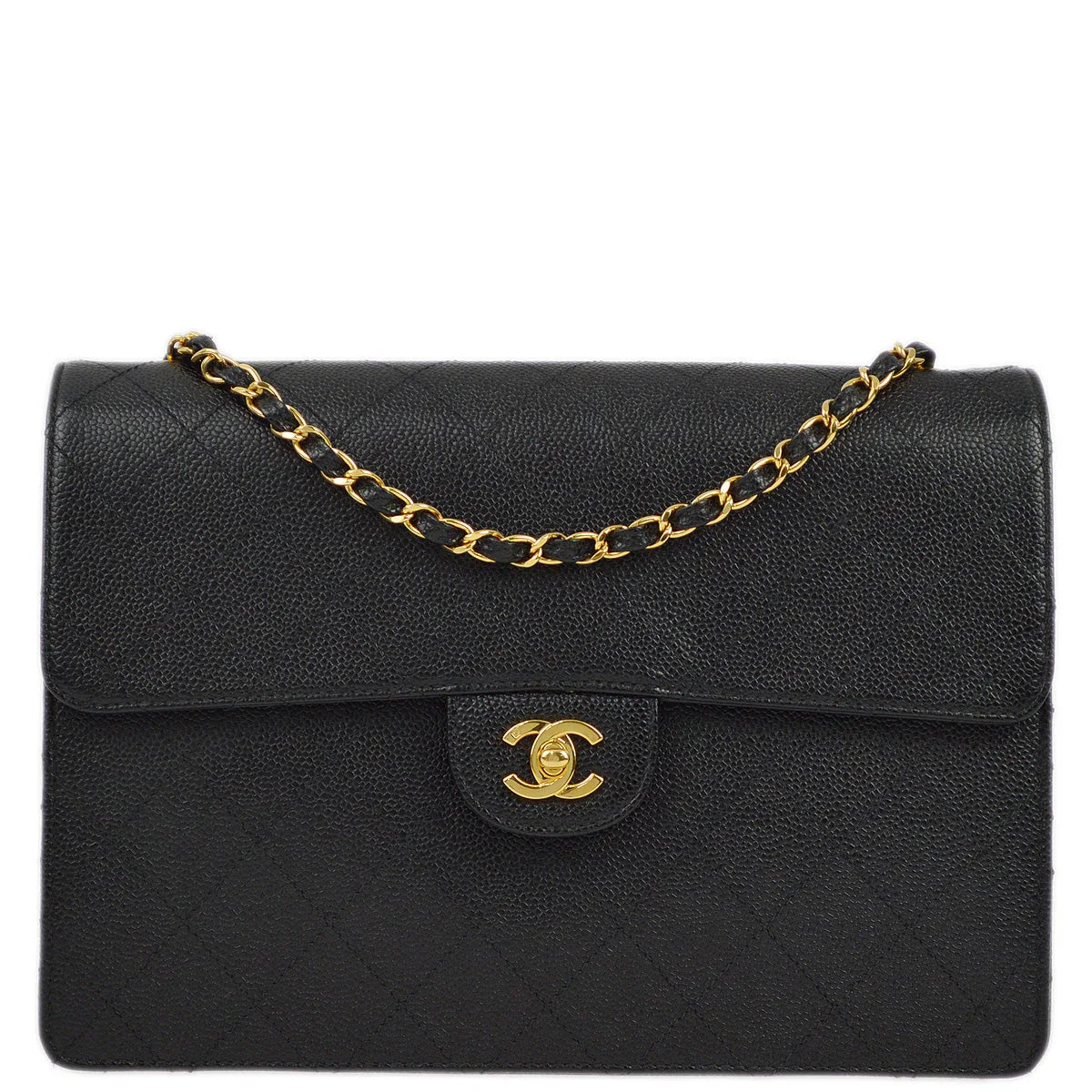 Chanel 1997-1999 Black Caviar Single Flap Shoulder Bag