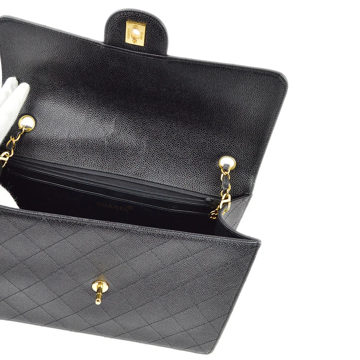 Chanel 1997-1999 Black Caviar Single Flap Shoulder Bag