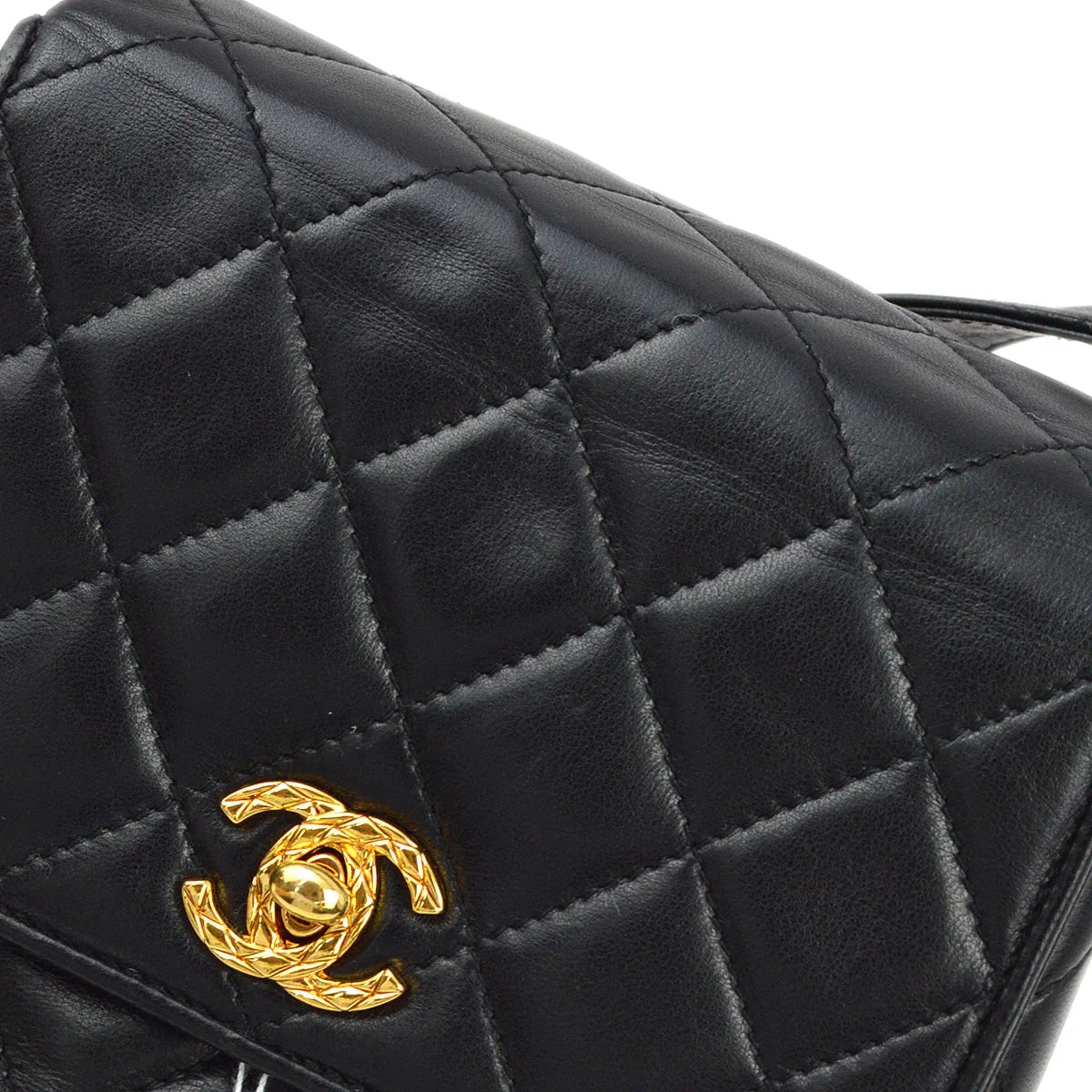 Chanel 1991-1994 Black Lambskin Straight Flap Handbag