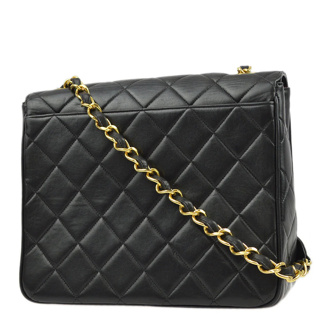 Chanel 1991-1994 Black Lambskin Straight Flap Chain Shoulder Bag