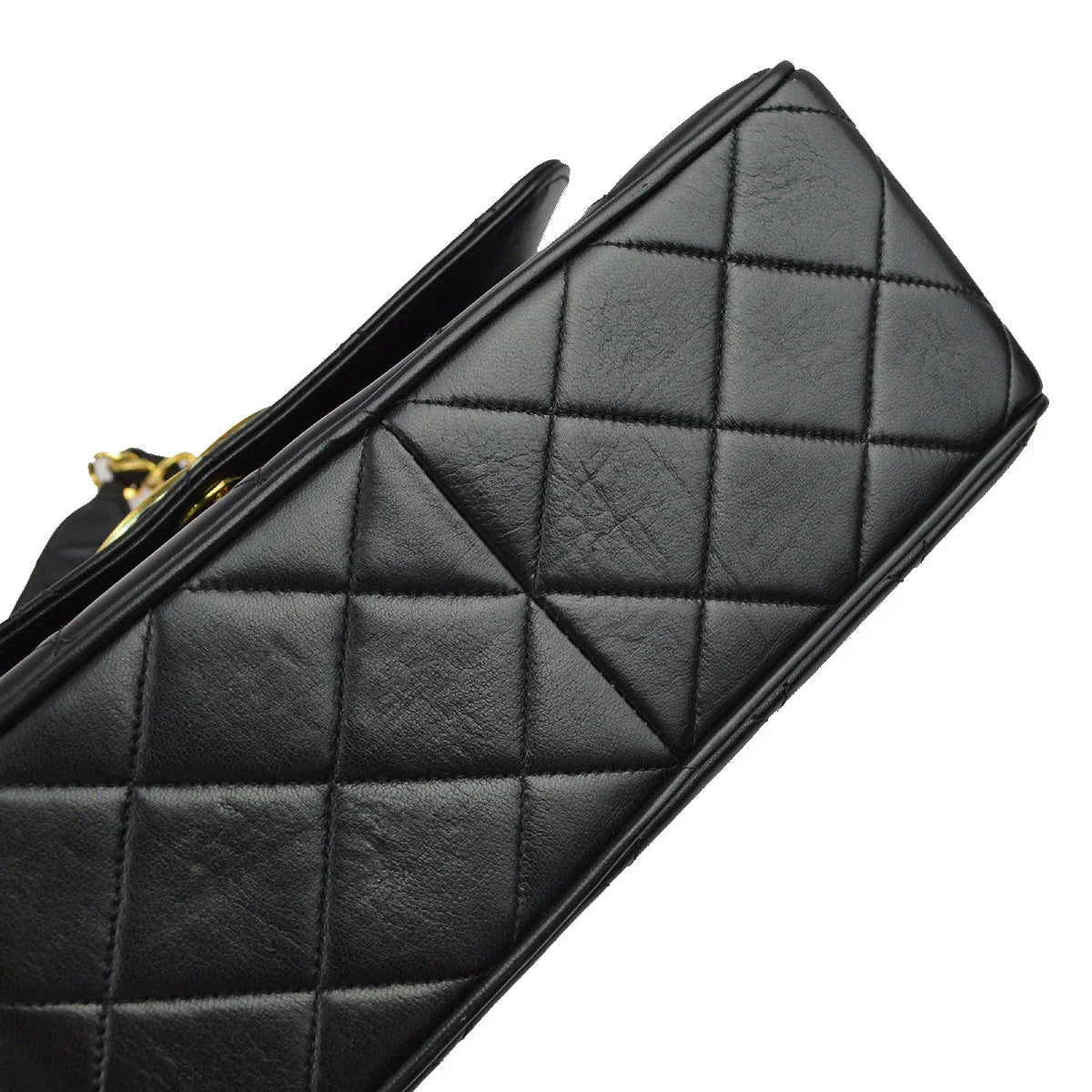 Chanel 1991-1994 Black Lambskin Straight Flap Chain Shoulder Bag