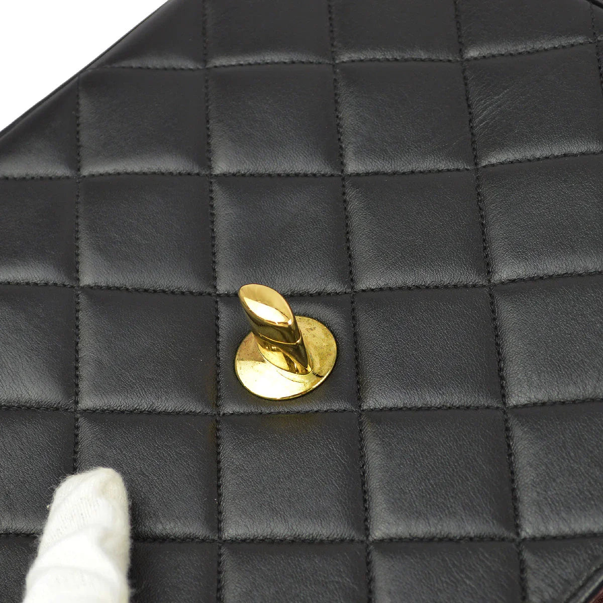 Chanel 1991-1994 Black Lambskin Straight Flap Chain Shoulder Bag