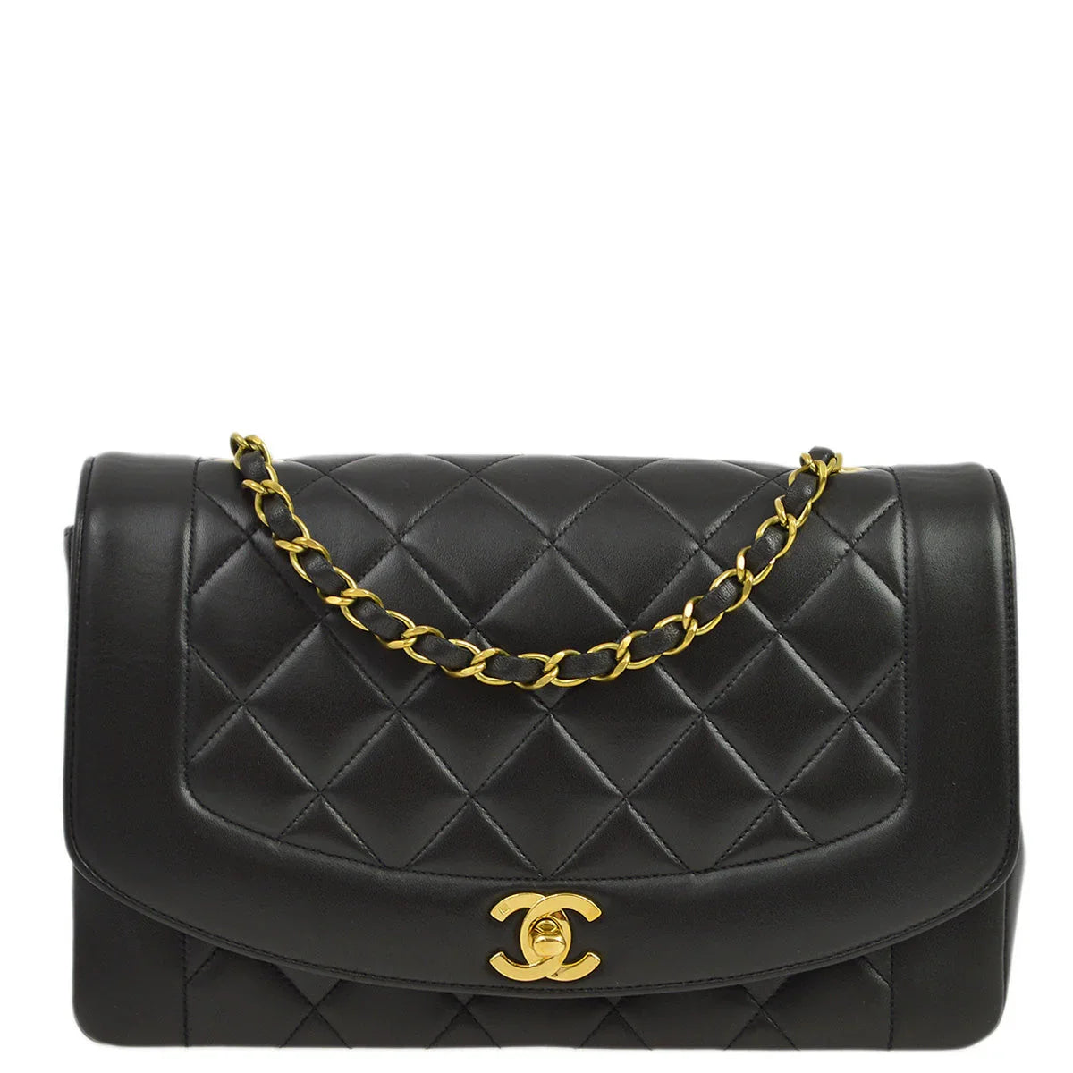 Chanel 1994-1996 Black Lambskin Medium Diana Shoulder Bag