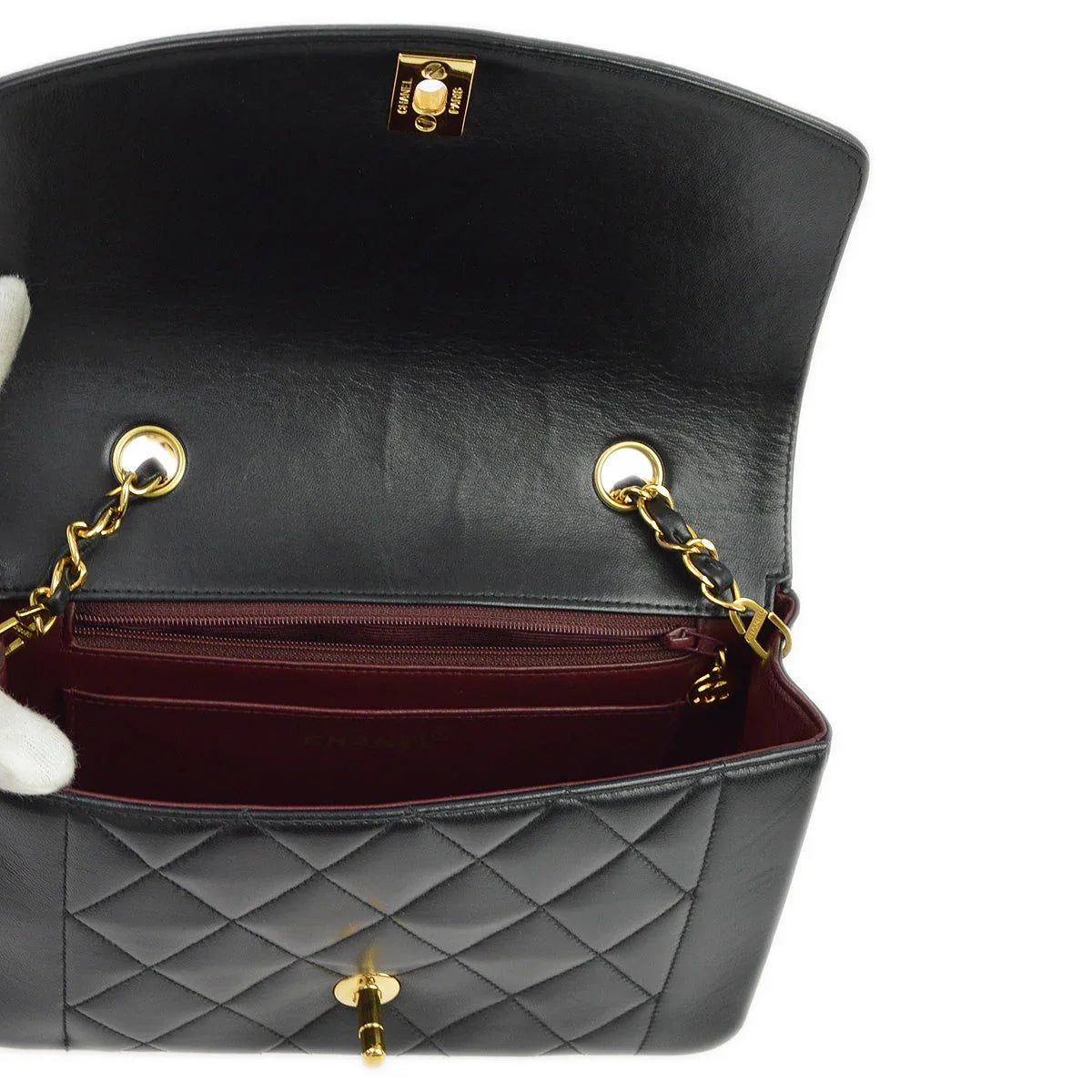 Chanel 1996-1997 Black Lambskin Small Diana Shoulder Bag