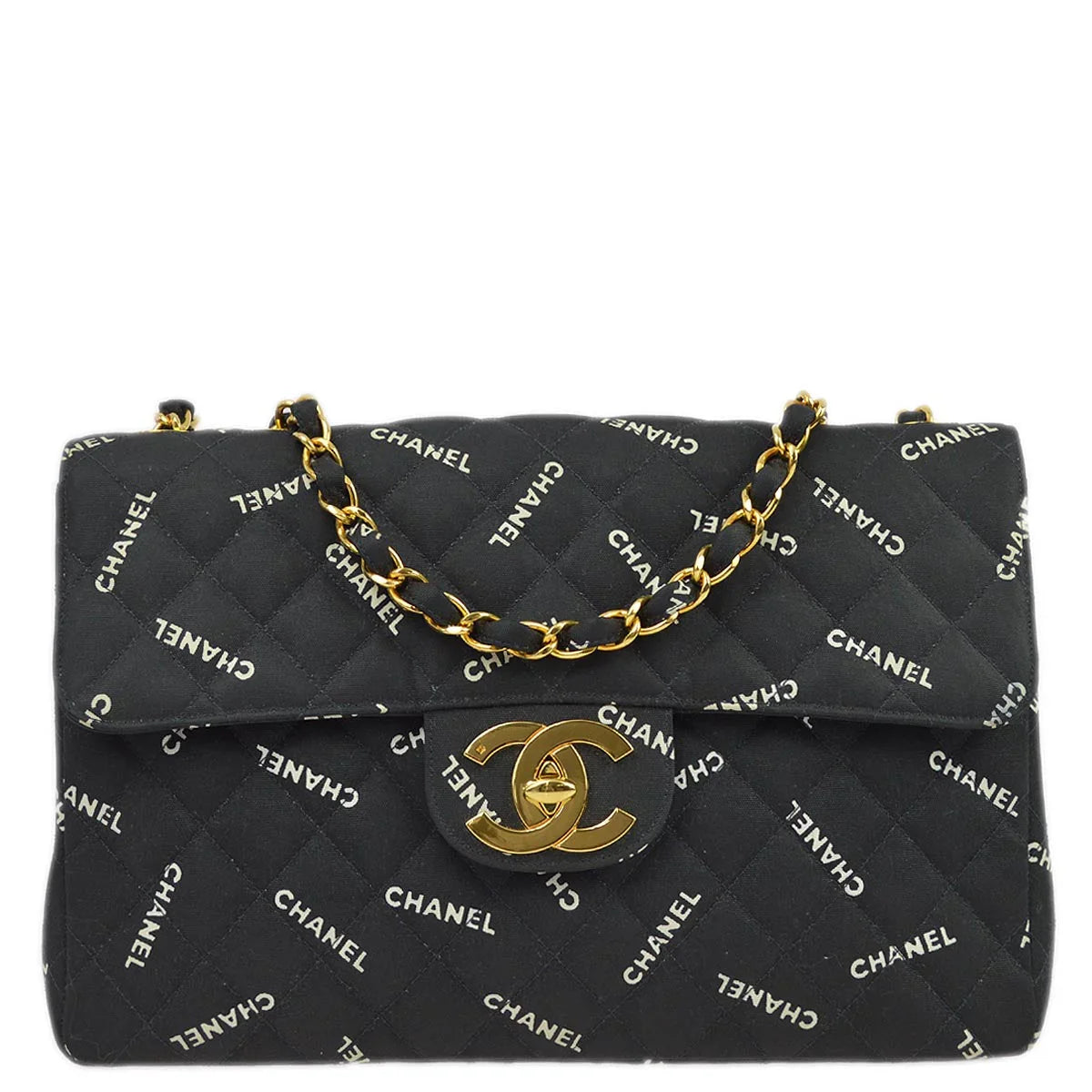 Chanel 1994-1996 Black Canvas Maxi Classic Flap Shoulder Bag
