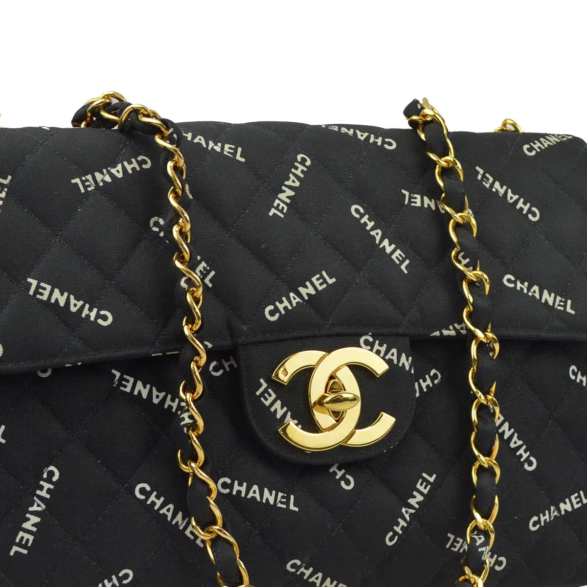 Chanel 1994-1996 Black Canvas Maxi Classic Flap Shoulder Bag