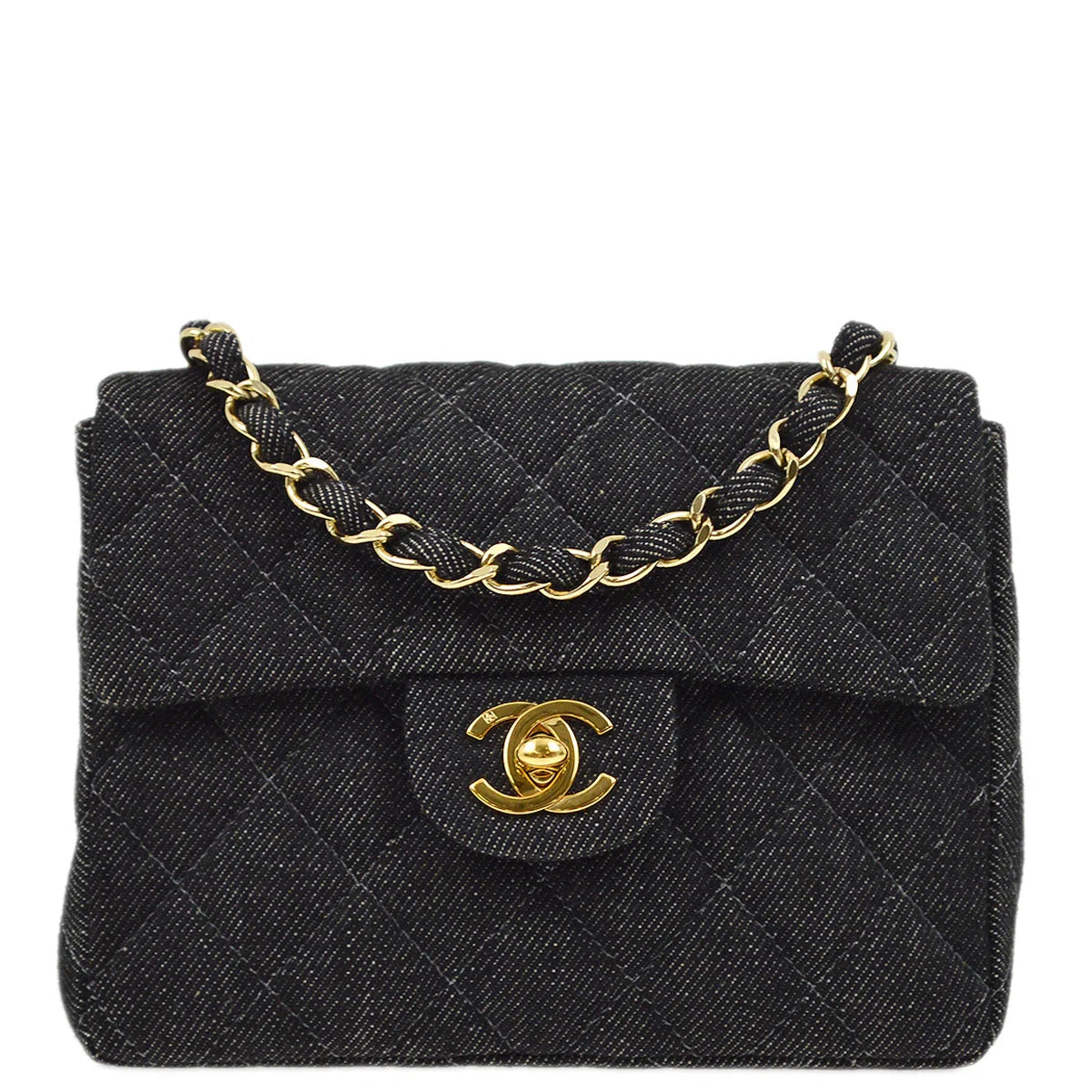 Chanel 2000-2001 Black Denim Mini Classic Square Flap Shoulder Bag 17