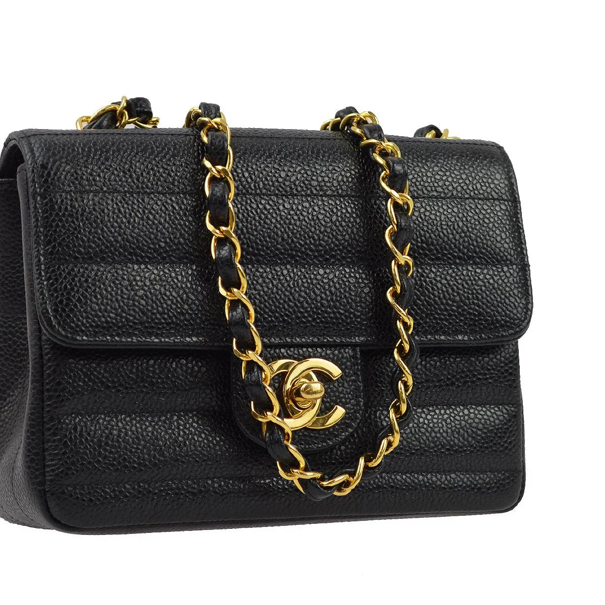 Chanel * 1994-1996 Black Caviar Mini Classic Square Flap Shoulder Bag 17