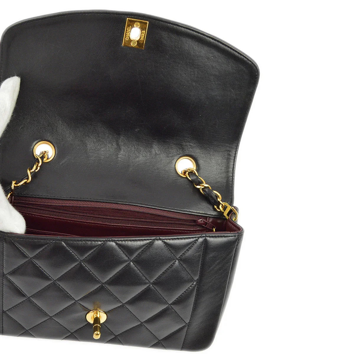 Chanel 1994-1996 Black Lambskin Small Diana Shoulder Bag