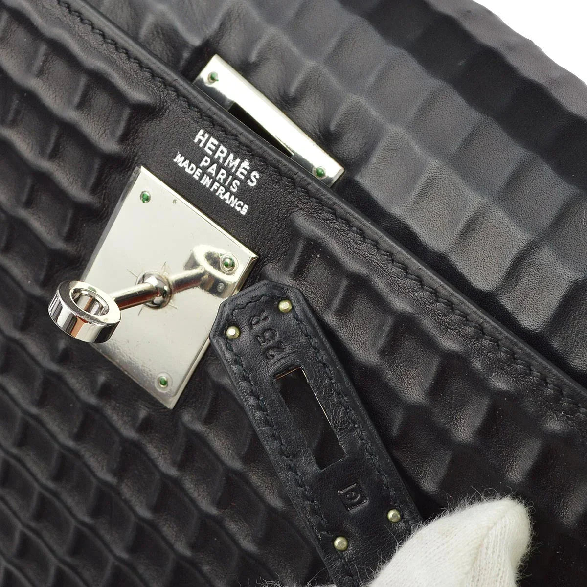 Hermes 2003 Black Deutch Waffle Kelly 32 Sellier 2way Shoulder Handbag