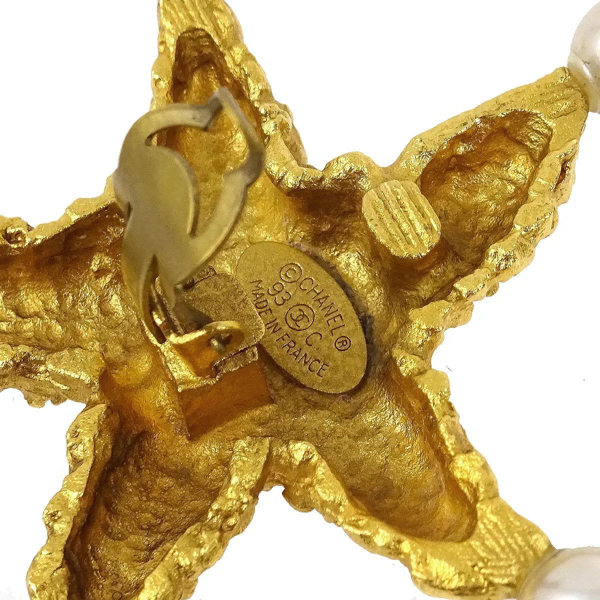 Chanel Costume Pearl Star Clip-On Earrings Gold 93C