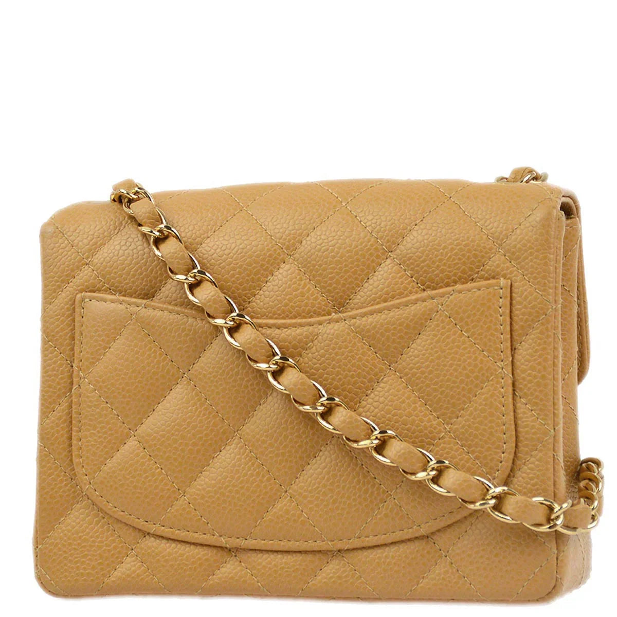 Chanel 2003-2004 Beige Caviar Mini Classic Square Flap Shoulder Bag 17