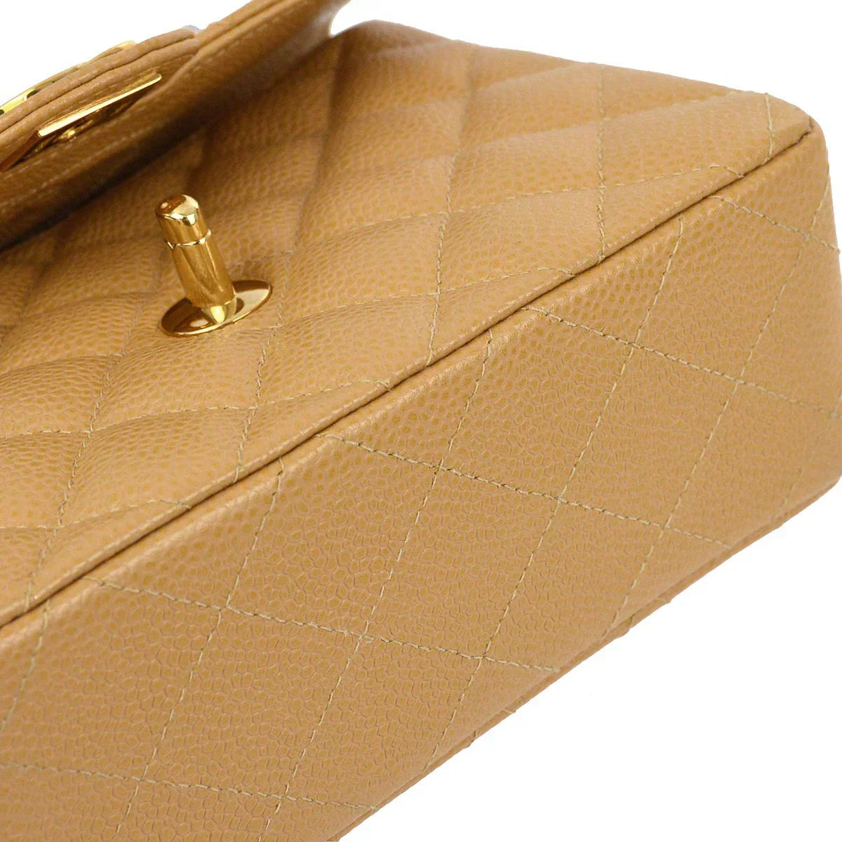 Chanel 2003-2004 Beige Caviar Mini Classic Square Flap Shoulder Bag 17