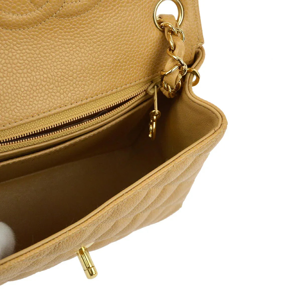 Chanel 2003-2004 Beige Caviar Mini Classic Square Flap Shoulder Bag 17