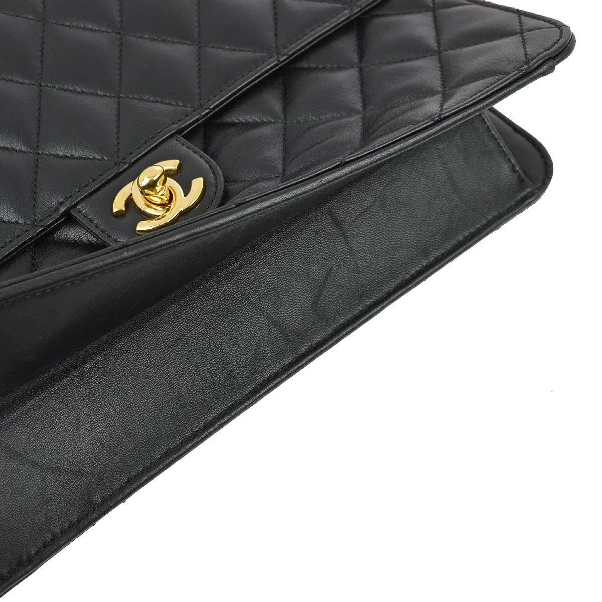 Chanel 2008-2009 Black Lambskin Turnlock Medium Half Flap Shoulder Bag