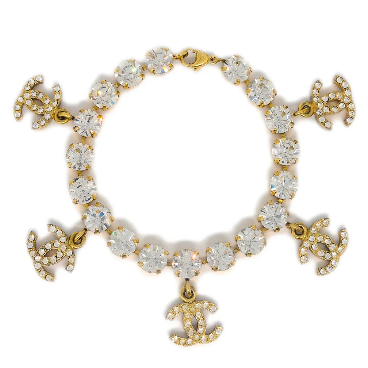 Chanel Rhinestone Bracelet Gold 96P