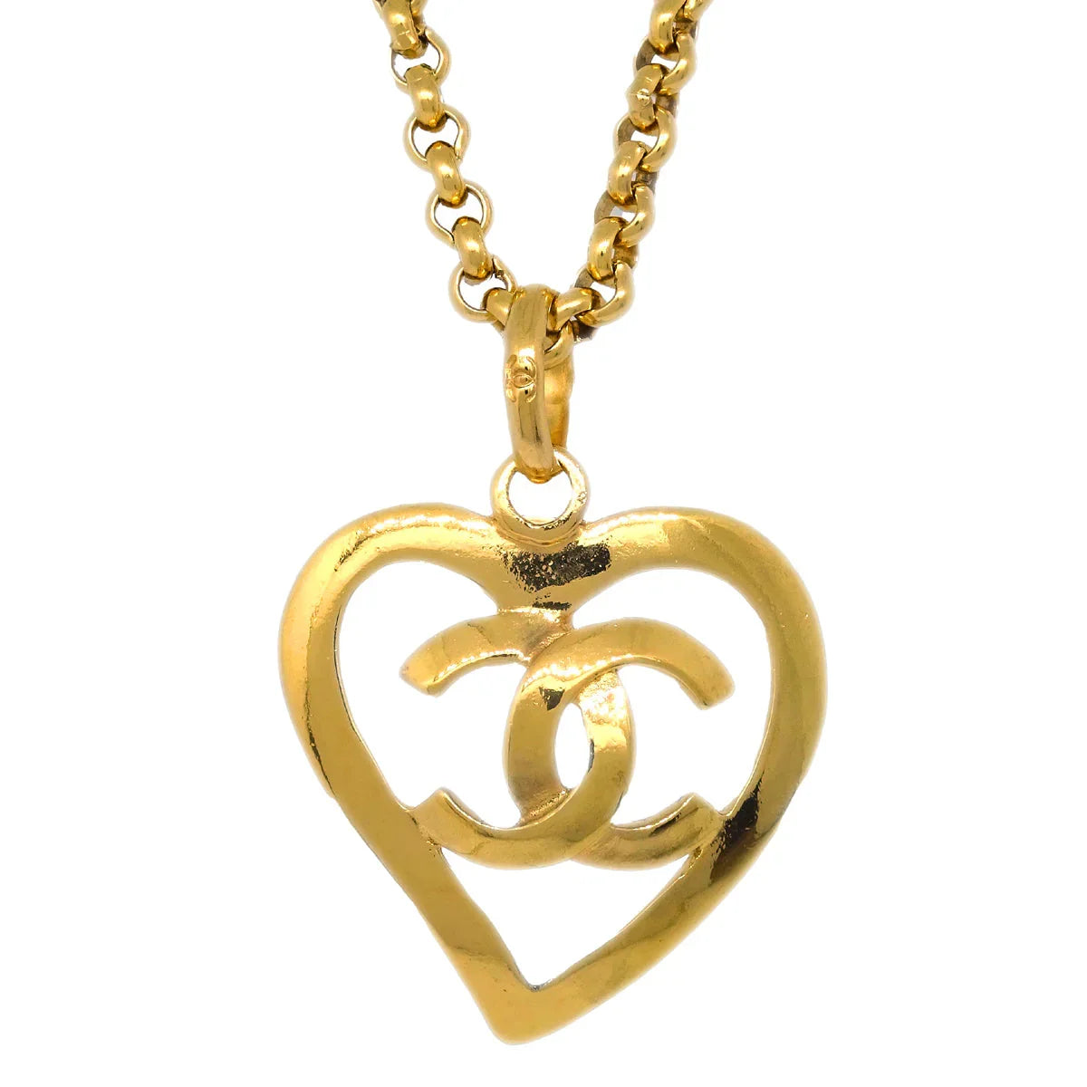 Chanel Heart Gold Chain Pendant Necklace 95P