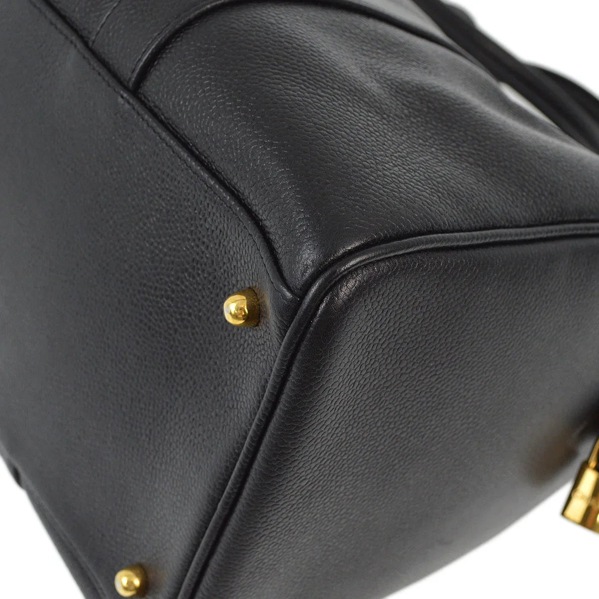 Chanel 1997-1999 Black Caviar 2way Duffle Shoulder Handbag