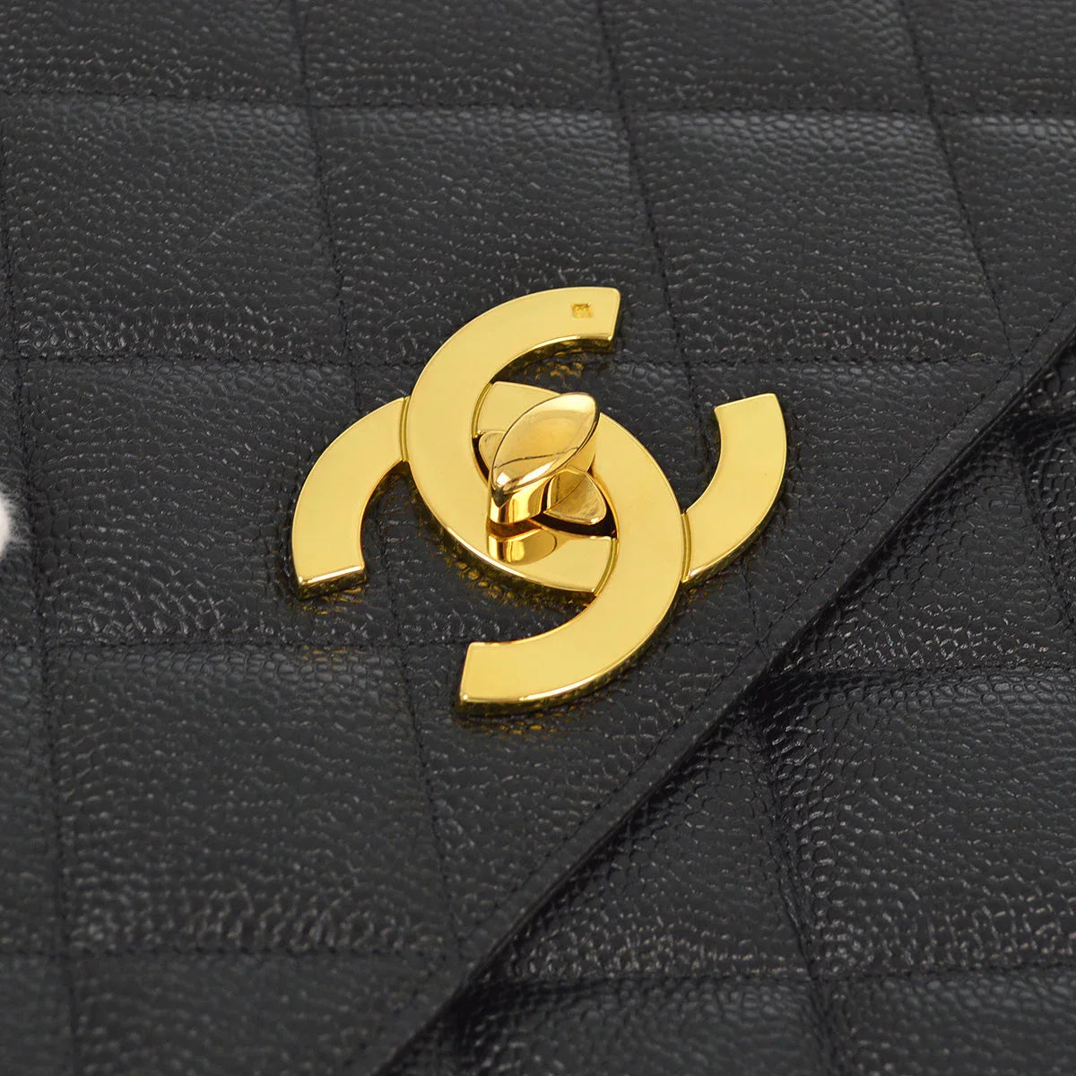Chanel 1994-1996 Black Caviar Straight Flap Chain Shoulder Bag