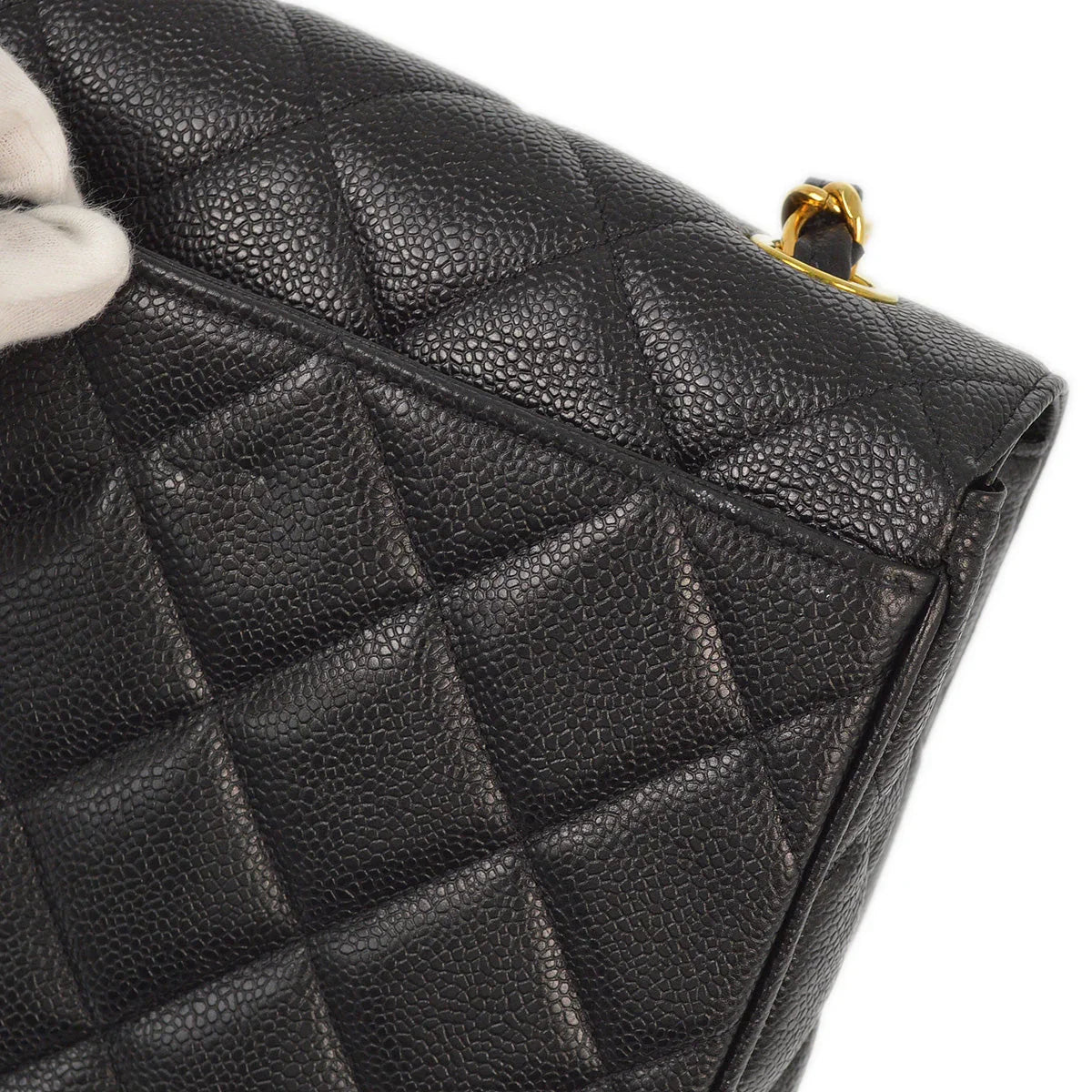 Chanel 1994-1996 Black Caviar Straight Flap Chain Shoulder Bag