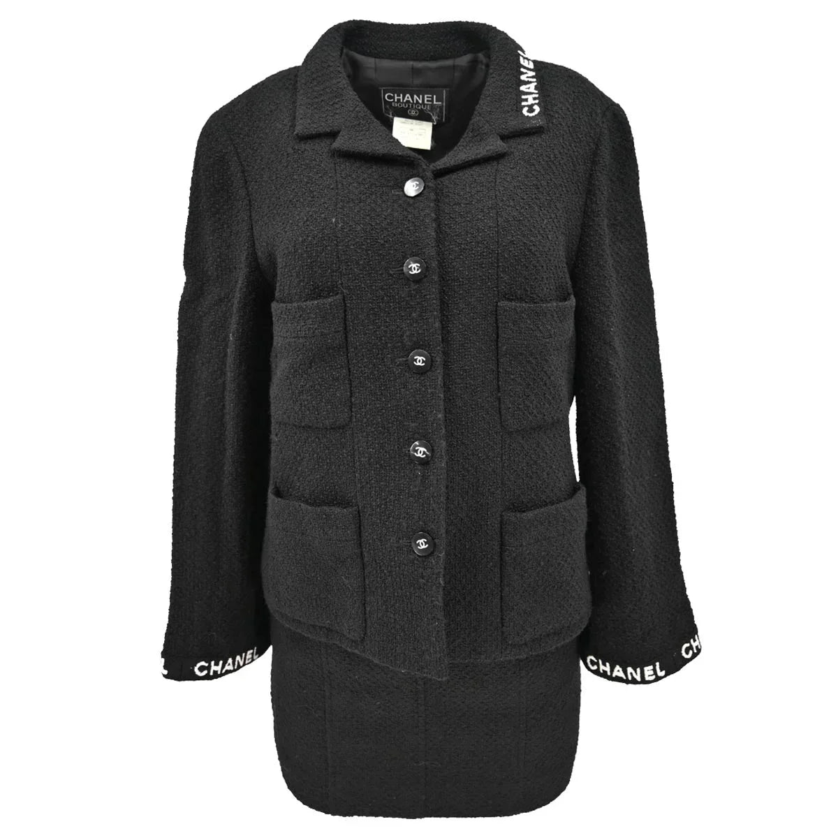 Chanel Setup Suit Jacket Skirt Black 95A #42 #38