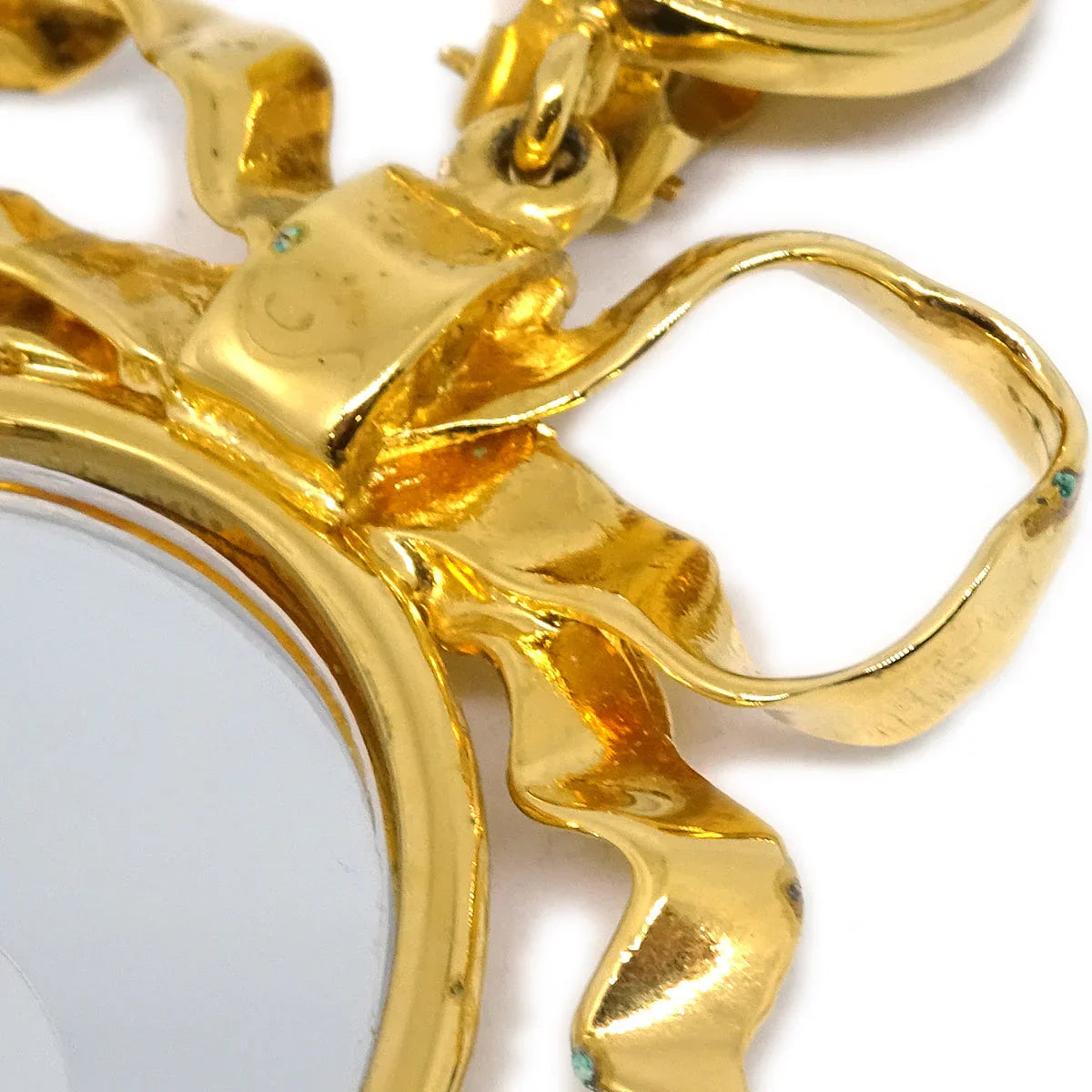 Chanel Mirror Dangle Earrings Clip-On Gold