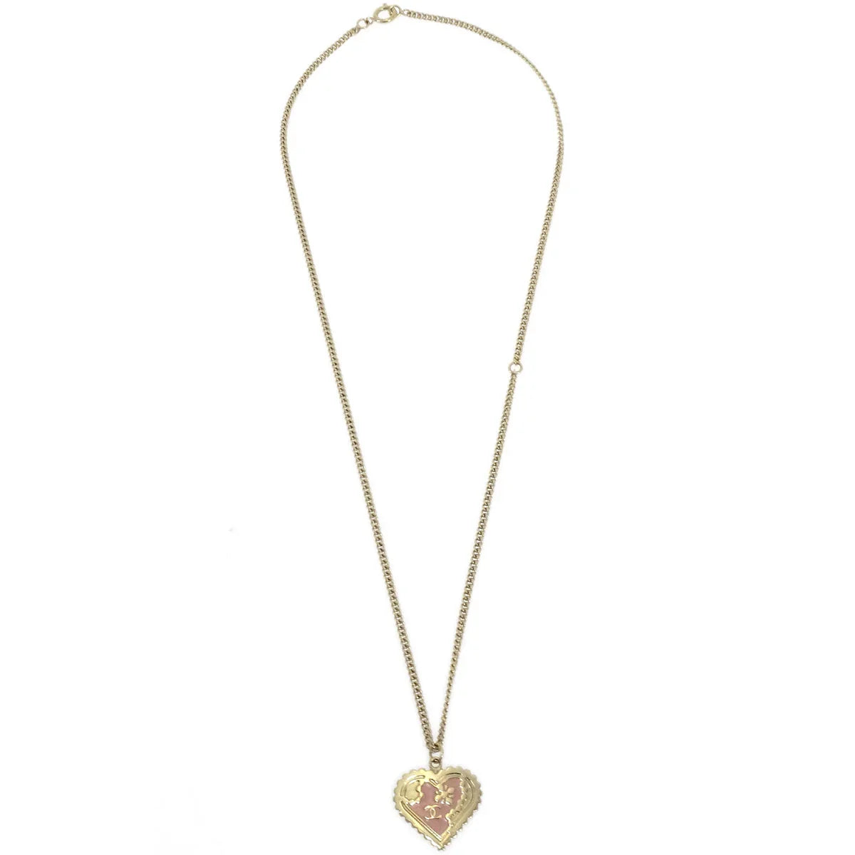 Chanel Heart Chain Pendant Necklace Gold 05P
