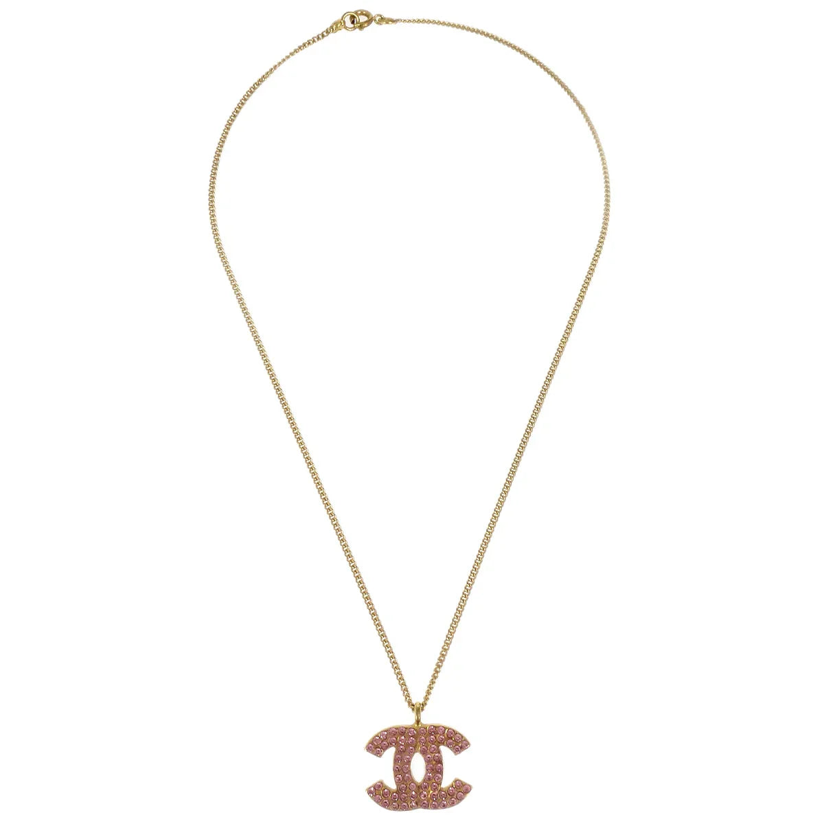 Chanel CC Chain Pendant Necklace Rhinestone Gold 02P