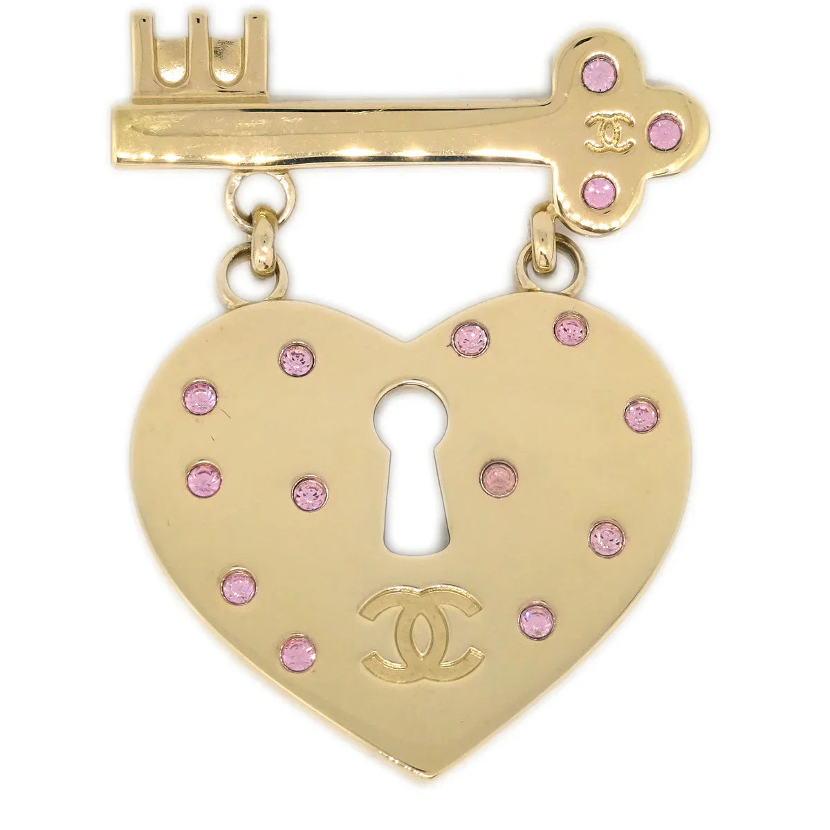 Chanel Heart Rhinestone Brooch Gold 02P