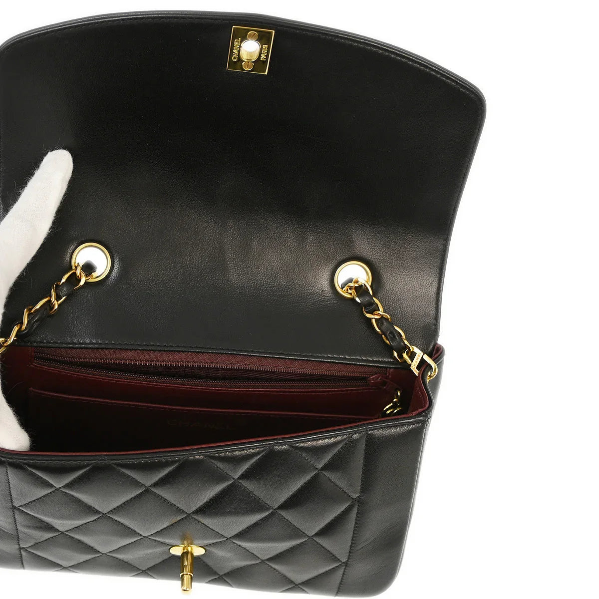 Chanel 1994-1996 Black Lambskin Small Diana Shoulder Bag
