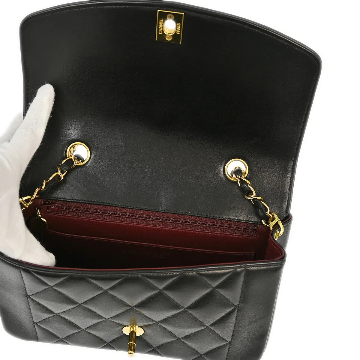 Chanel 1994-1996 Black Lambskin Small Diana Shoulder Bag
