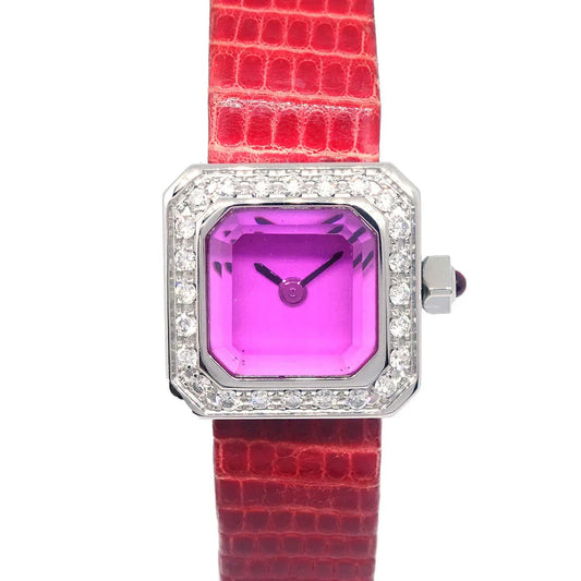 Corum * Sugar Cube Ref.137.424.47 Quartz Watch SS Diamond Red Lizard