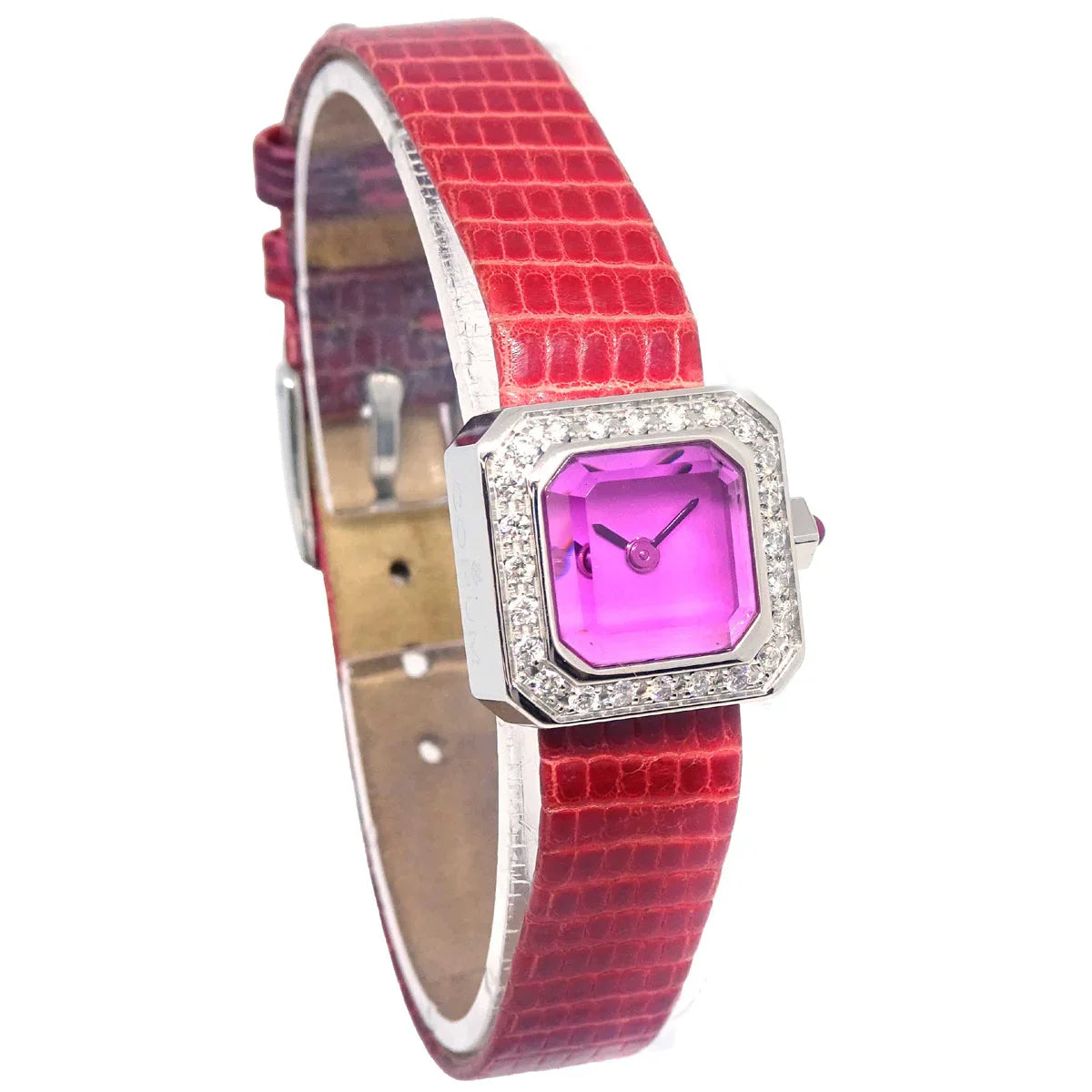Corum * Sugar Cube Ref.137.424.47 Quartz Watch SS Diamond Red Lizard