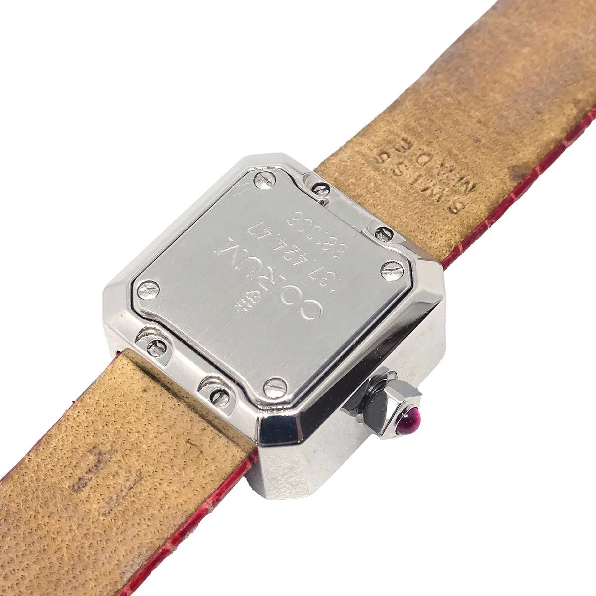Corum * Sugar Cube Ref.137.424.47 Quartz Watch SS Diamond Red Lizard